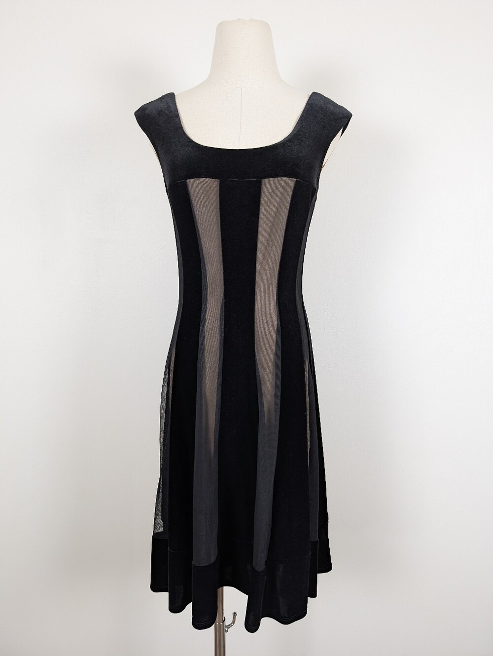 Y2K Connected Velvet Mesh Mini Dress Size 6 Black Gold (y) - Picture 2 of 11